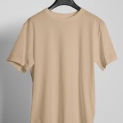 Plain Round Neck Regular Fit Cotton T-Shirt, 180 GSM in Beige