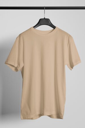 Plain Round Neck Regular Fit Cotton T-Shirt, 180 GSM in Beige