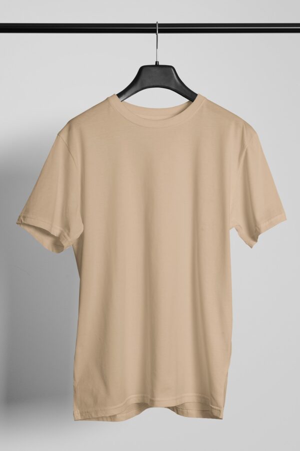 Plain Round Neck Regular Fit Cotton T-Shirt, 180 GSM in Beige