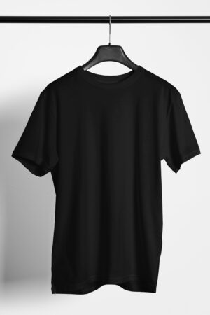 Plain Round Neck Regular Fit Cotton T-Shirt, 180 GSM in Black