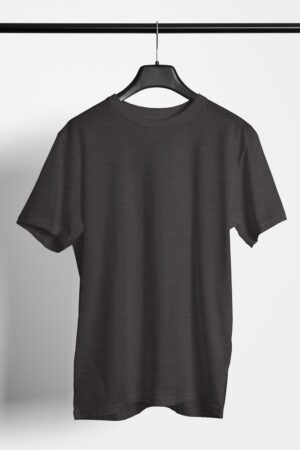 Plain Round Neck Regular Fit Cotton T-Shirt, 180 GSM in Melange Charcoal