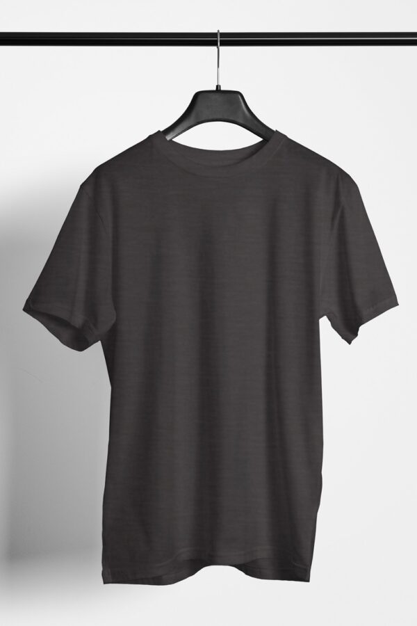 Plain Round Neck Regular Fit Cotton T-Shirt, 180 GSM in Melange Charcoal