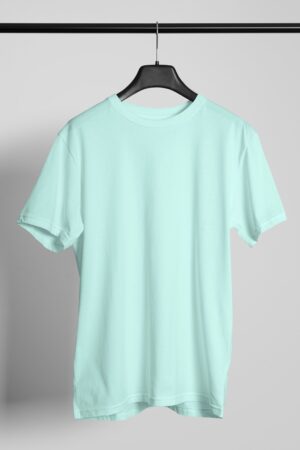 Plain Round Neck Regular Fit Cotton T-Shirt, 180 GSM in Mint Blue