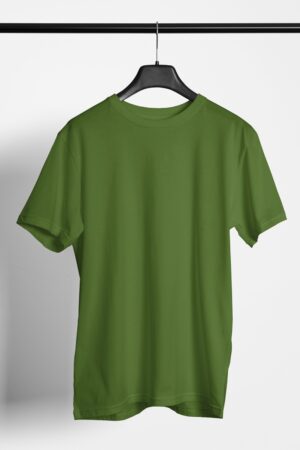 Plain Round Neck Regular Fit Cotton T-Shirt, 180 GSM in Olive Green
