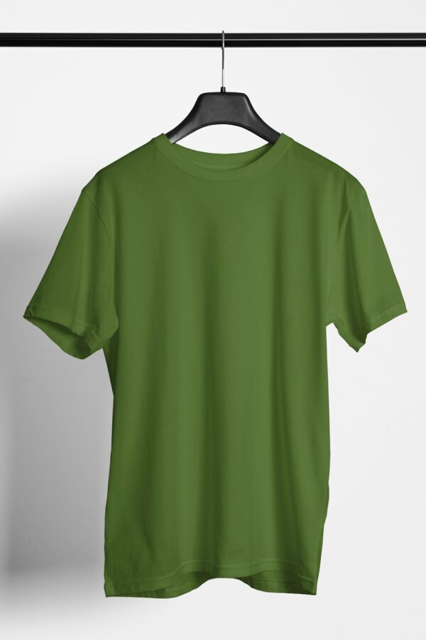 Plain Round Neck Regular Fit Cotton T-Shirt, 180 GSM in Olive Green