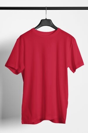 Plain Round Neck Regular Fit Cotton T-Shirt, 180 GSM in Red