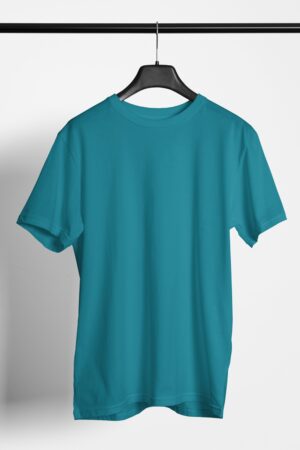 Plain Round Neck Regular Fit Cotton T-Shirt, 180 GSM in Turquoise Blue