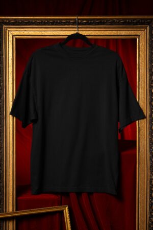 Plain Round Neck Oversized Fit Cotton T-Shirt, 180 GSM in Black