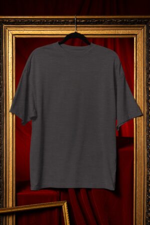 Plain Round Neck Oversized Fit Cotton T-Shirt, 180 GSM in Melange Charcoal
