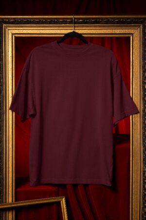 Plain Round Neck Oversized Fit Cotton T-Shirt, 180 GSM in Maroon