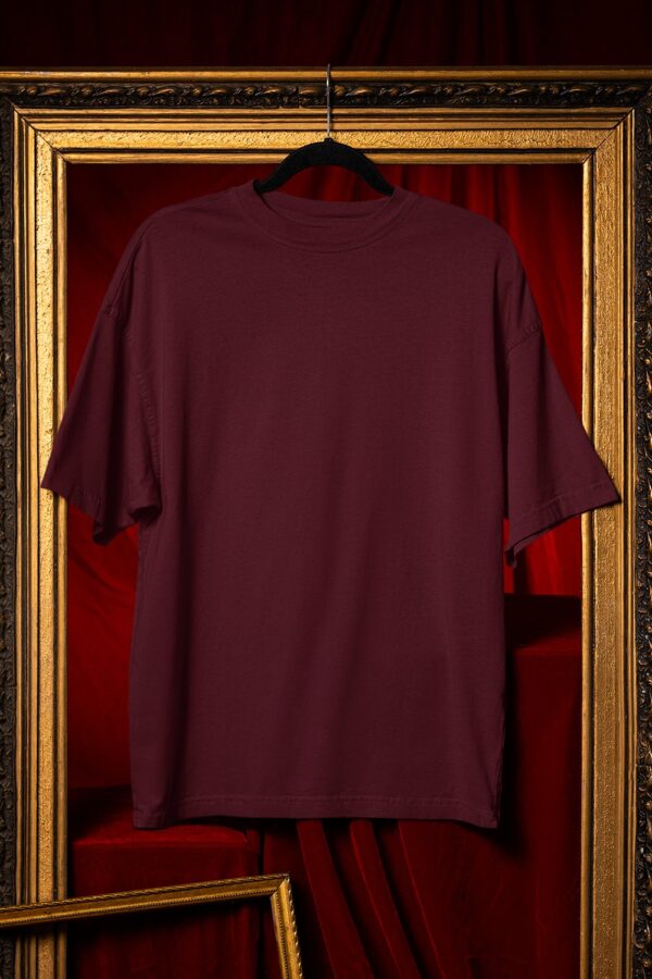 Plain Round Neck Oversized Fit Cotton T-Shirt, 180 GSM in Maroon