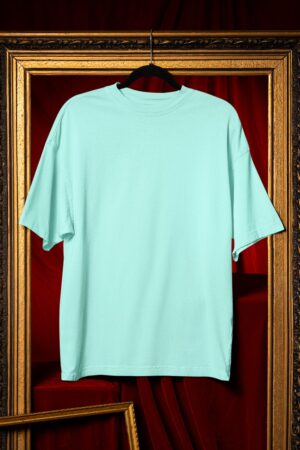 Plain Round Neck Oversized Fit Cotton T-Shirt, 180 GSM in Mint Blue