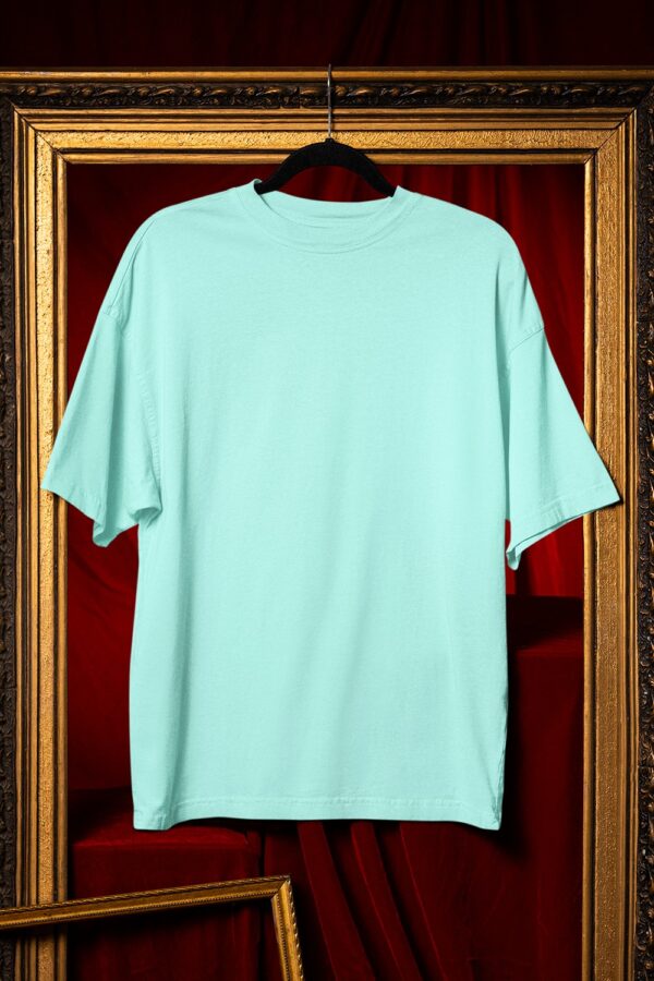 Plain Round Neck Oversized Fit Cotton T-Shirt, 180 GSM in Mint Blue