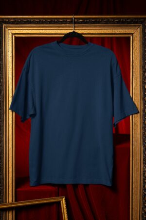 Plain Round Neck Oversized Fit Cotton T-Shirt, 180 GSM in Navy Blue
