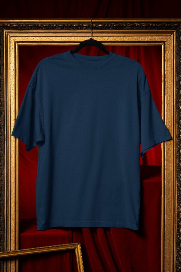 Plain Round Neck Oversized Fit Cotton T-Shirt, 180 GSM in Navy Blue