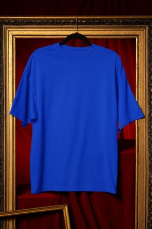 Plain Round Neck Oversized Fit Cotton T-Shirt, 180 GSM in Royal Blue