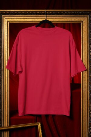 Plain Round Neck Oversized Fit Cotton T-Shirt, 180 GSM in Red