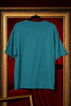 Plain Round Neck Oversized Fit Cotton T-Shirt, 180 GSM in Turquoise Blue