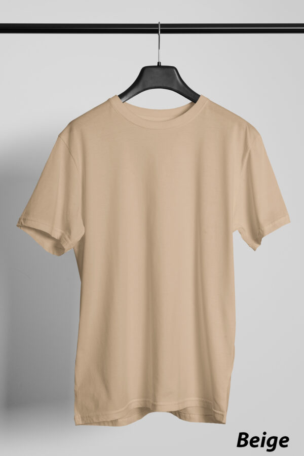 Plain Round Neck Regular Fit Cotton T-Shirt, 180 GSM in Beige