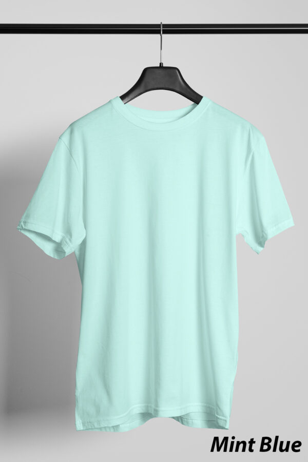 Plain Round Neck Regular Fit Cotton T-Shirt, 180 GSM in Mint Blue