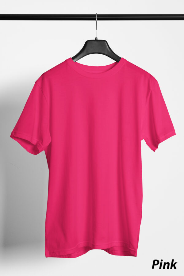 Plain Round Neck Regular Fit Cotton T-Shirt, 180 GSM in Pink