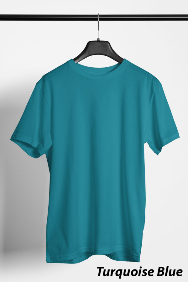 Plain Round Neck Regular Fit Cotton T-Shirt, 180 GSM in Turquoise Blue