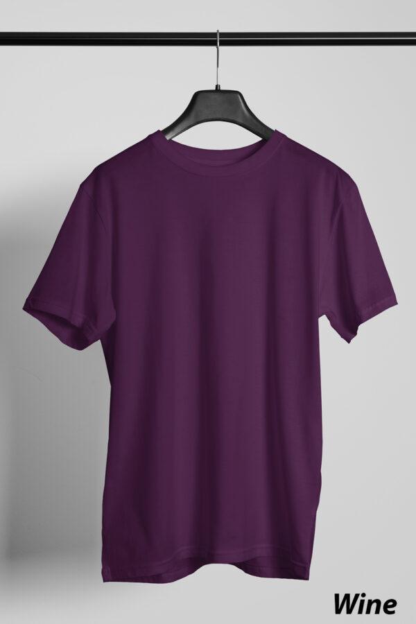 Plain Round Neck Regular Fit Cotton T-Shirt, 180 GSM in Wine
