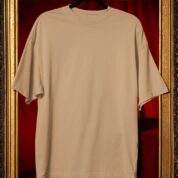 Plain Round Neck Oversized Fit Cotton T-Shirt, 180 GSM in Beige
