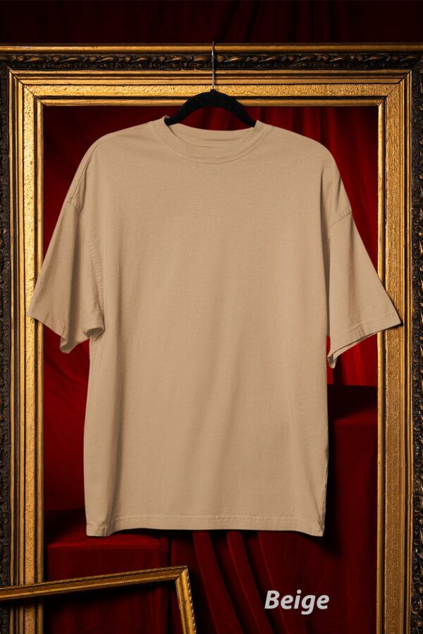 Plain Round Neck Oversized Fit Cotton T-Shirt, 180 GSM in Beige