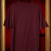 Plain Round Neck Oversized Fit Cotton T-Shirt, 180 GSM in Maroon