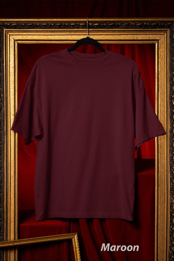 Plain Round Neck Oversized Fit Cotton T-Shirt, 180 GSM in Maroon