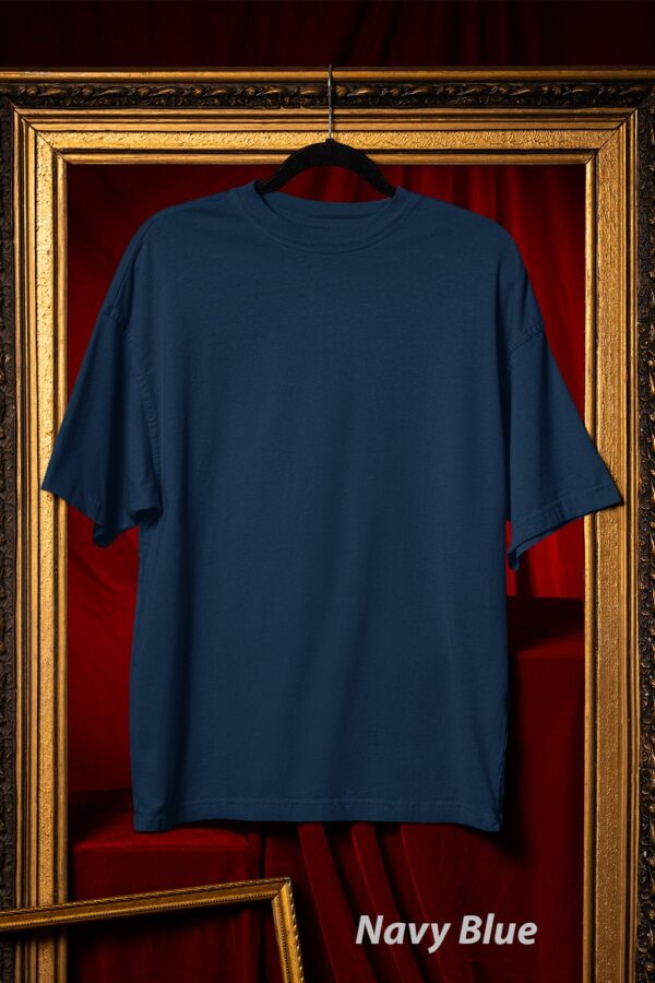 Plain Round Neck Oversized Fit Cotton T-Shirt, 180 GSM in Navy Blue
