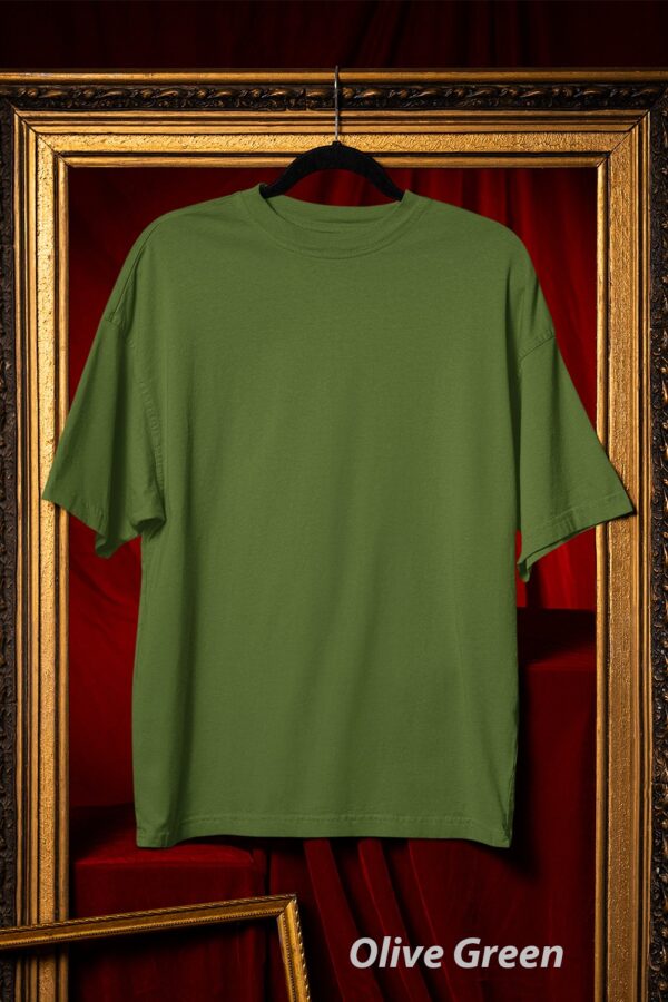Plain Round Neck Oversized Fit Cotton T-Shirt, 180 GSM in Olive Green