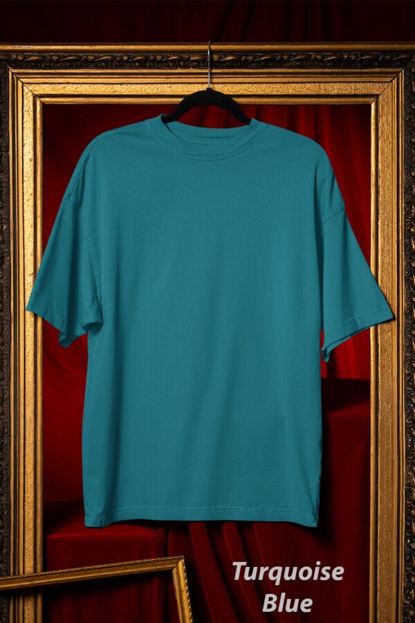 Plain Round Neck Oversized Fit Cotton T-Shirt, 180 GSM in Turquoise Blue